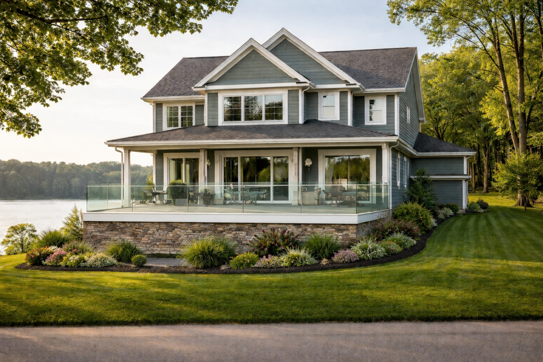 Midwest House With Base Rail Glass Railing